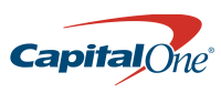 Capital One company logo, the words Capital One are in blue font in front of a red arrow